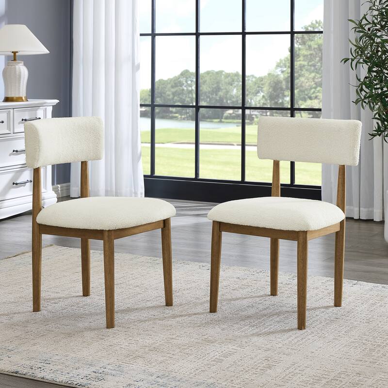 Ellis Boucle Upholstered Dining Chairs, Set of 2 - Oak Natural Wood + OFF White