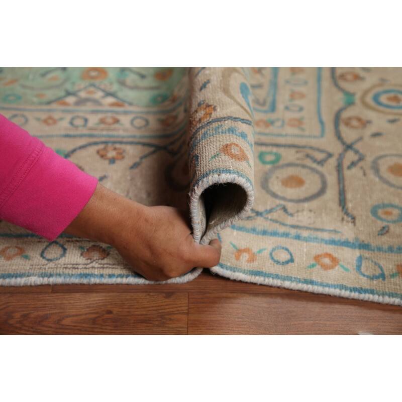 Hand Knotted Oriental 100% Wool Carpet Traditional Medallion Beige & Ivories Tabriz Area Rug - 11' 2'' X 8' 3''