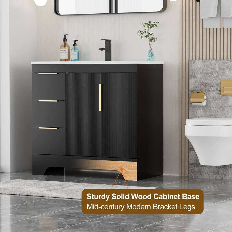 Vertical Stripes Bathroom Vanity Set with Sink Top & Faucet