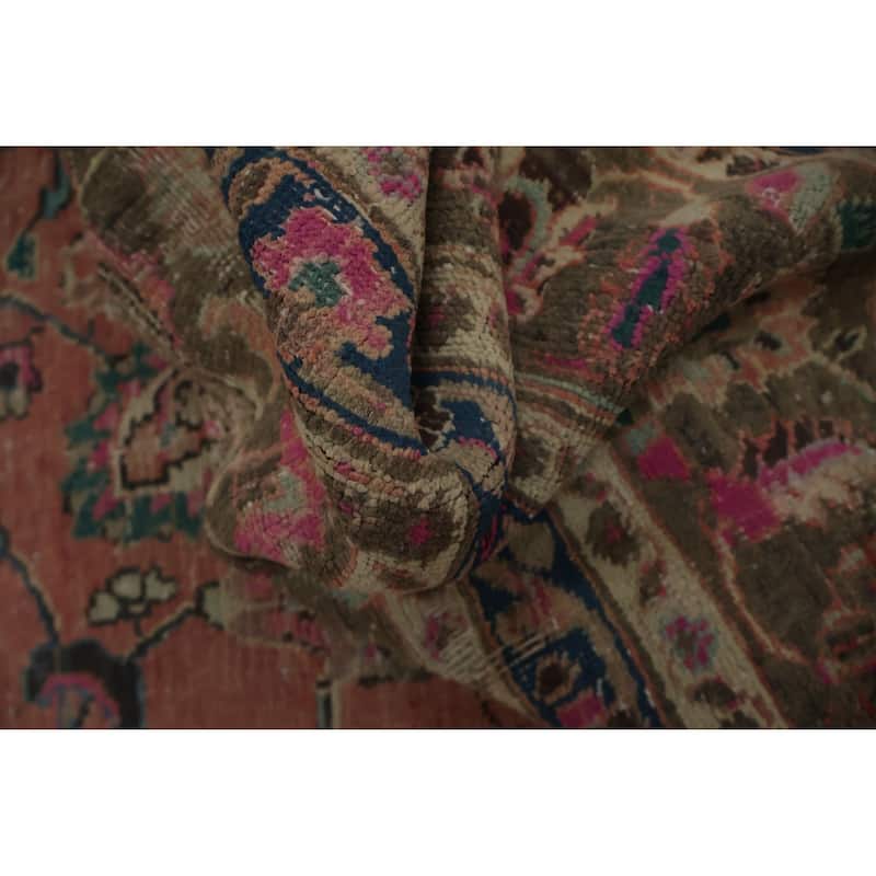 Hand Knotted Oriental 100% Wool Carpet Traditional Floral Coral Mashad Area Rug - 11' 4'' X 8' 1''