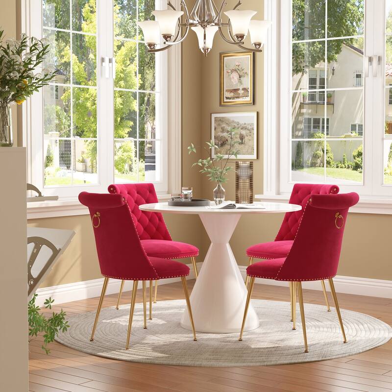48" Light Luxury White High Gloss Large Countertop Dining Table with Velvet Dining Chair Set
