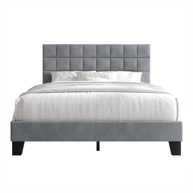 CraftPorch Simply Velvet Platform Bed - King - Light Grey