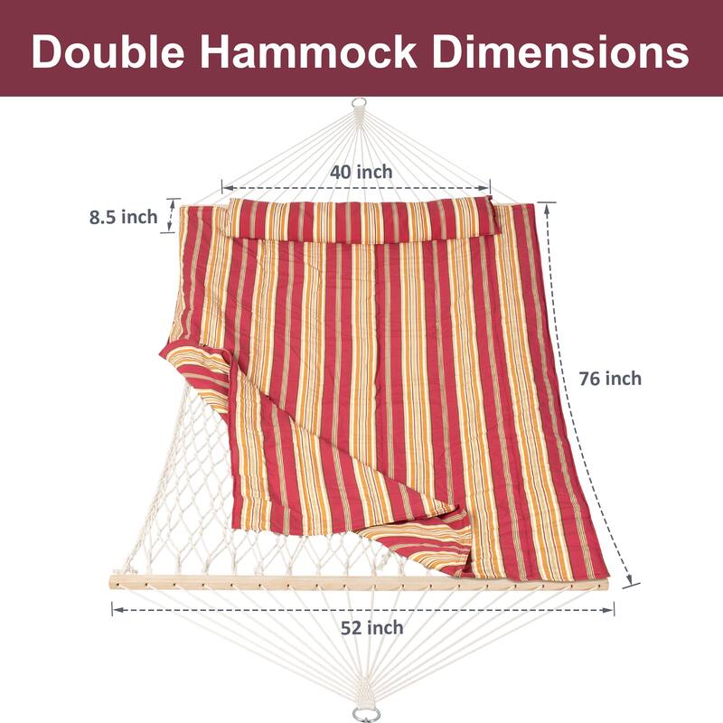 Double Hammock with Stand, Two Person Cotton Rope Hammock