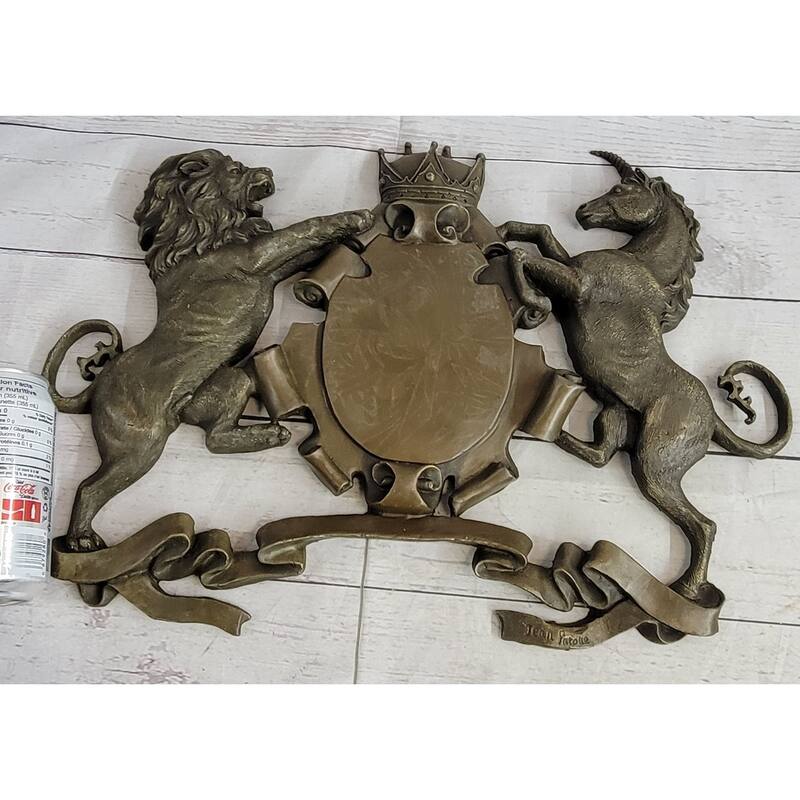 Royal Family Crest Coat Of Arms Lion Unicorn Crown Shield Bronze Wall Plaque Art 13 Inches X 18 Inches