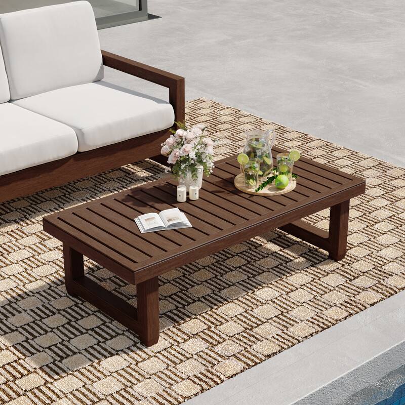 Rectangular Teak Wood Outdoor Patio Coffee Table - Dark Wood