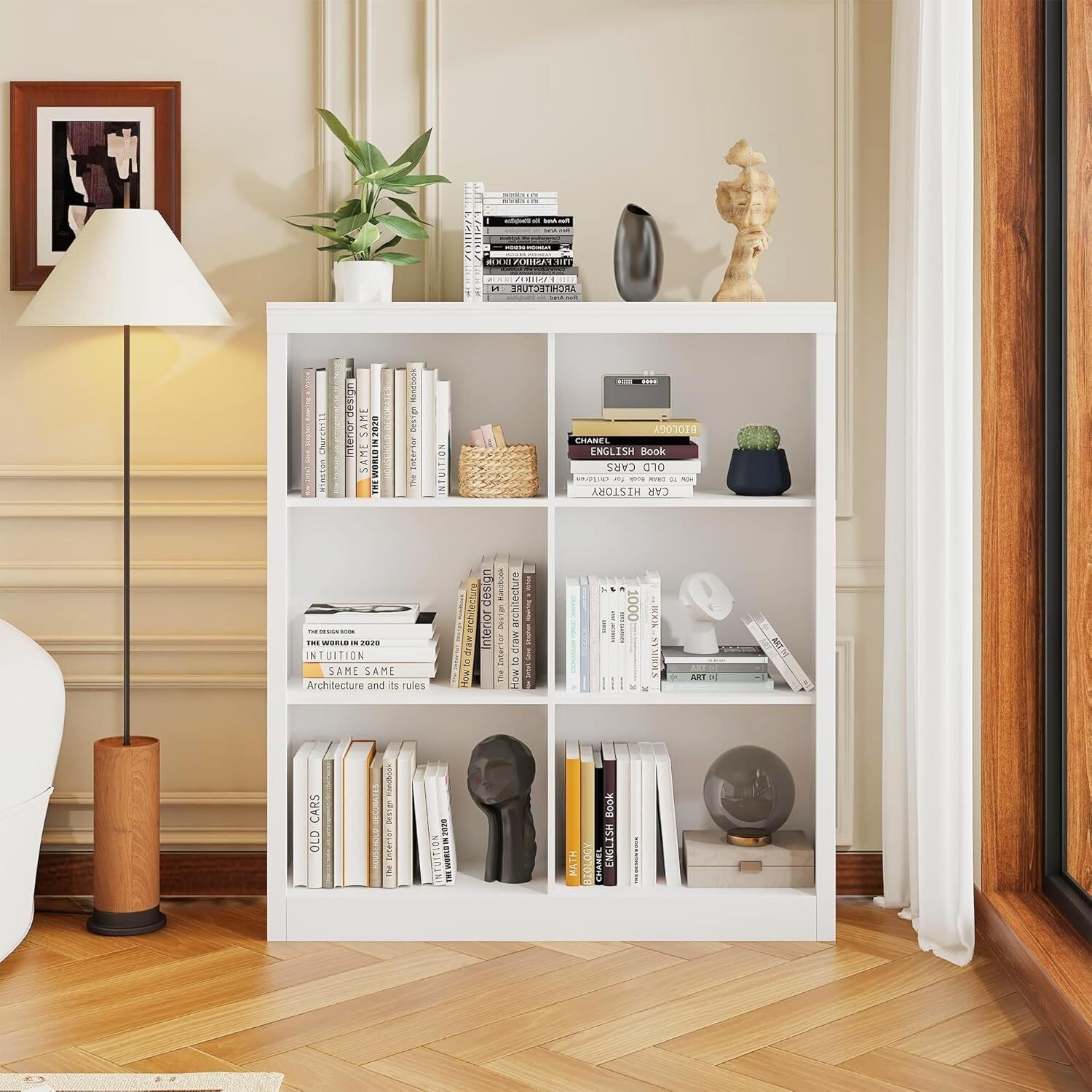 Farmhouse 6-Cube Storage Organizer Bookshelf, Standing Display Cabinet for Home Office