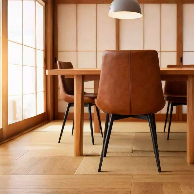 Modern Dining Chairs Set of 4, Upholstered Faux Leather Cushion Seat and Sturdy Metal Legs (4 Chairs)