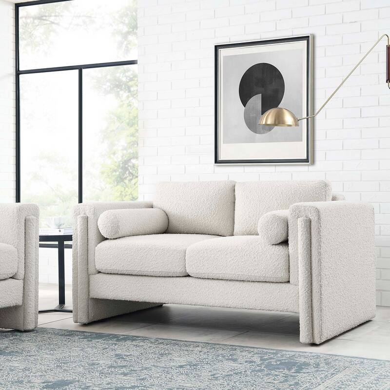 Visible Boucle Fabric Loveseat - Ivory