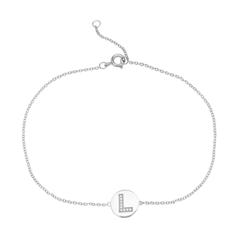 Victoria Townsend .925 Sterling Silver Cubic Zirconia Initial Anklet Bracelet - L