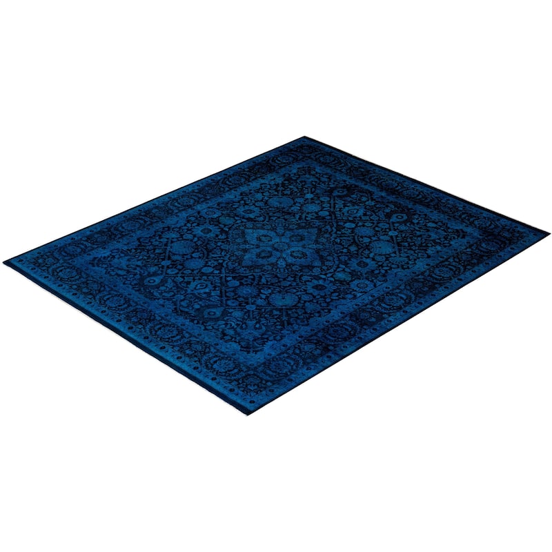 Overton Hand Knotted Wool Vintage Inspired Modern Contemporary Overdyed Blue Area Rug - 8' 1" x 9' 10"