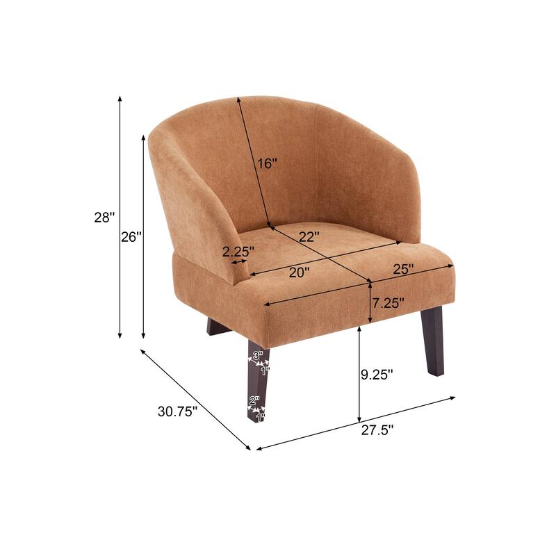 Modern Accent Chair with Round Back & Wooden Legs-Mid-Century Inspired Lounge Chair-Soft Fabric Upholstery