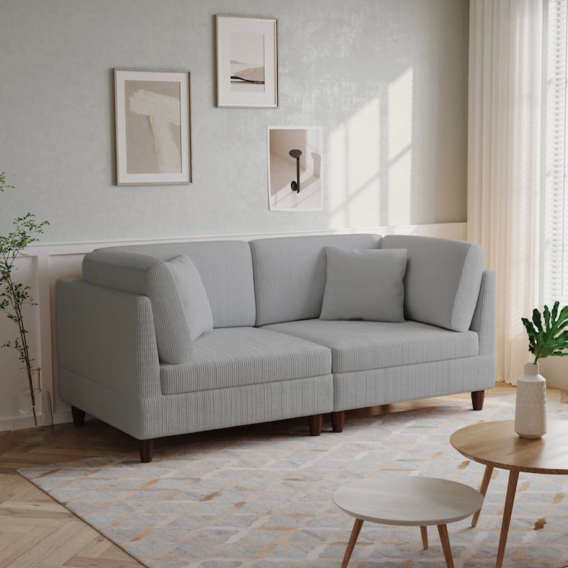 Corduroy Modular Sectional Sofa Set With Pillows - Light Grey-2 Piece