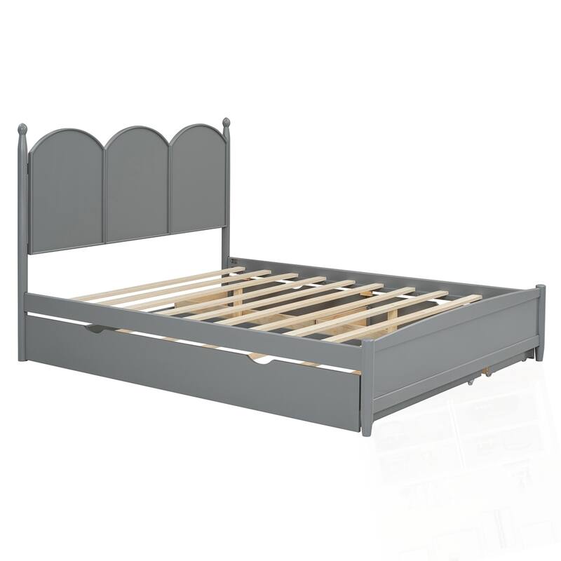 Queen Size Platform Bed With with 2 Big Drawers and Twin XL Size Trundle