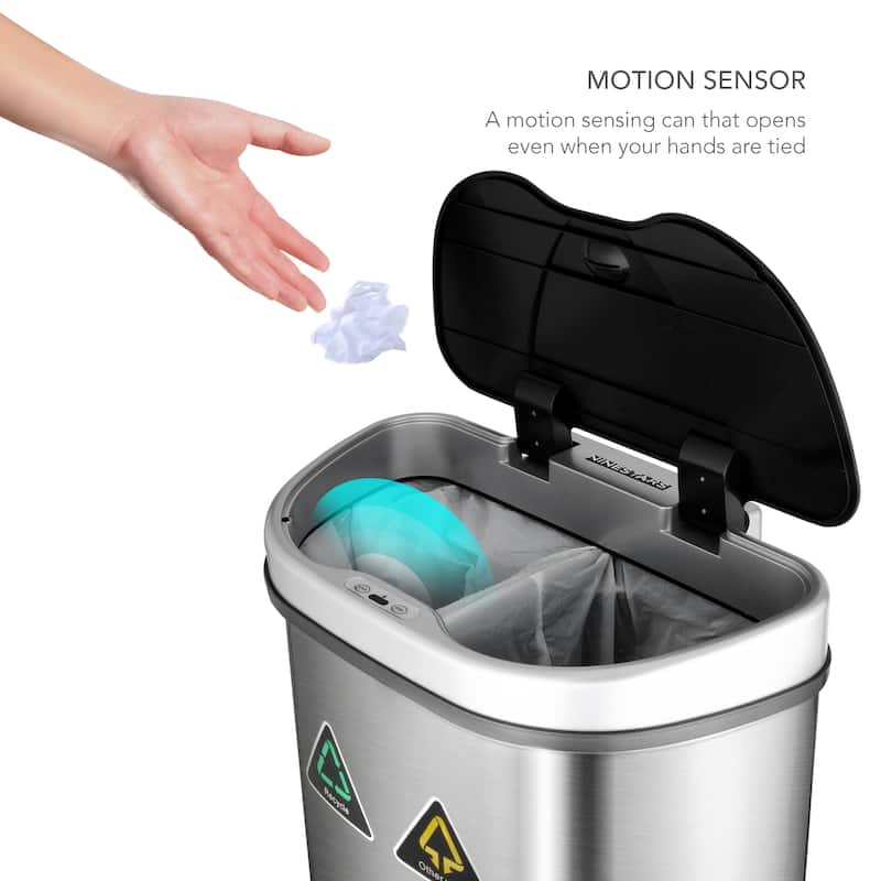 NINESTARS 18 Gallon Dual Compartment Motion Sensor Trash Can DZT-70-11R