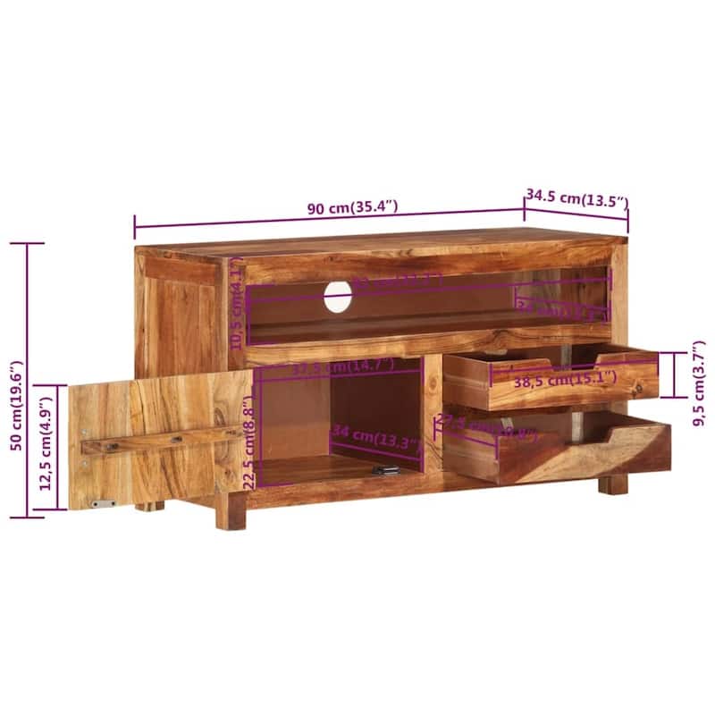 vidaXL TV Stand 35.4"x13.6"x19.7" Solid Wood Acacia - 35.4" x 13.6" x 19.7"