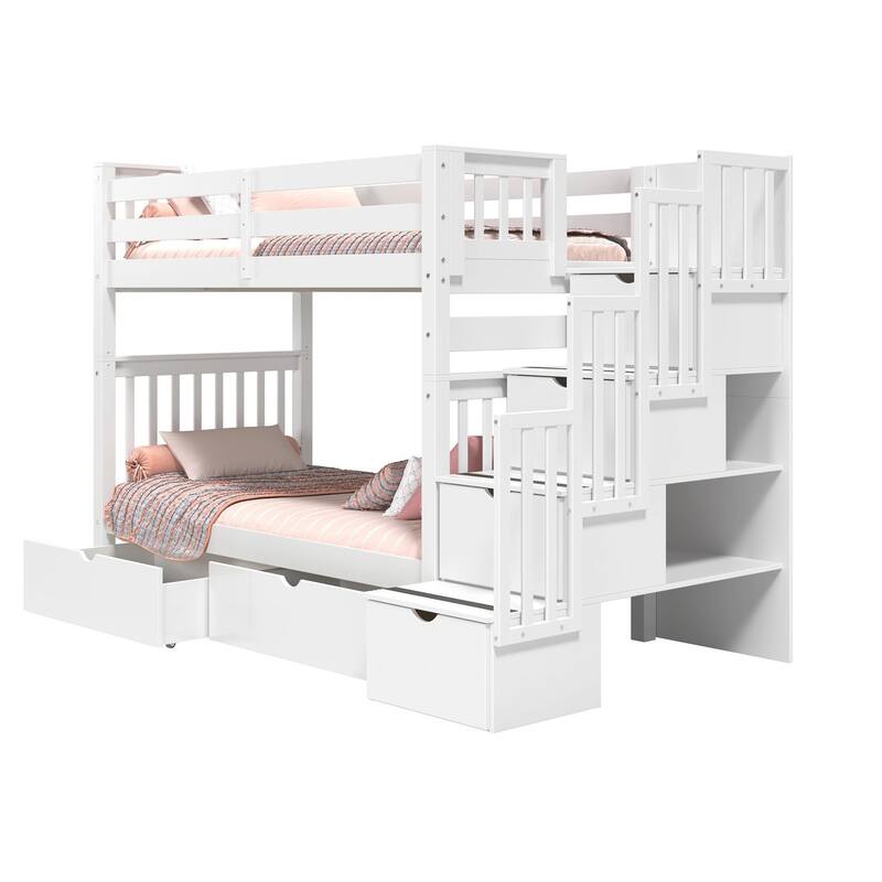 Taylor & Olive Trillium Tall Twin over Twin Stairway Bunk Bed, Drawers