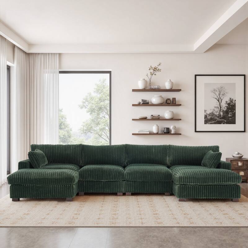 Modren Plush Oversized Modular Sectional Sofa Set with Chaise&Ottoman.