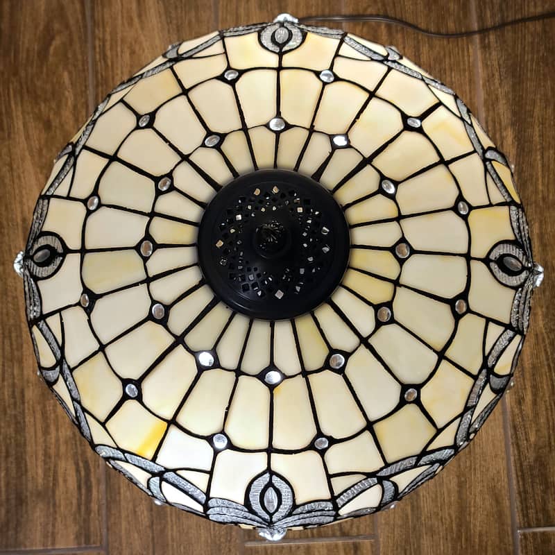 Tiffany Style Table Lamp 24" Tall Stained Glass White Grey Jeweled Beads Decor Bedroom Handmade Gift AM293TL16B Amora Lighting