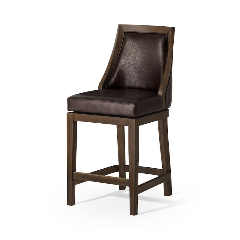 Maven Lane Vienna Swivel Kitchen Stool - Walnut Vegan Leather - Counter Height