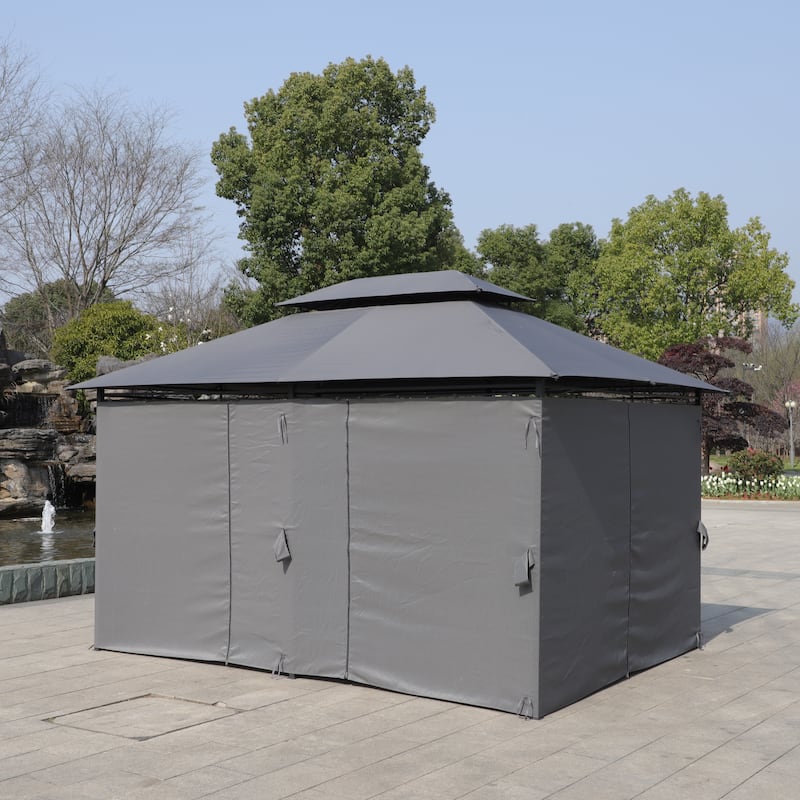 13x10 Outdoor Patio Gazebo Canopy Tent, Metal Patio Gazebo with Ventilated Double Roof & Mosquito Net for Lawn, Garden