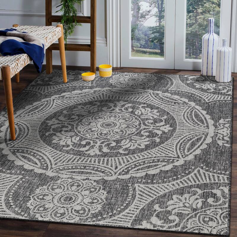 Beverly Rug Medallion Modern Indoor Outdoor Washable Area Rug - 8X10 - Dark Grey
