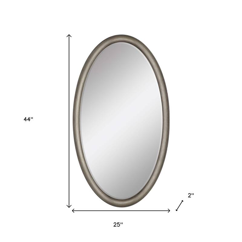 HomeRoots 44" Silver Wood Oval Accent Mirror - 25.00 in. x 44.00 in. x 2.00 in.