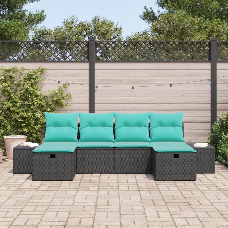 vidaXL 6 Piece Garden Sofa Set with Cushions Black Poly Rattan - 115.8×46.1×27.2