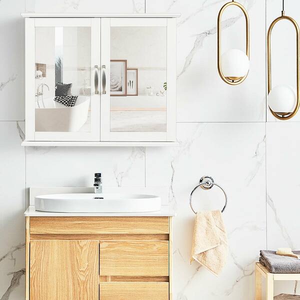 Shop Gymax Bathroom Medicine Cabinet 2 Tier Wall Mounted Mirror