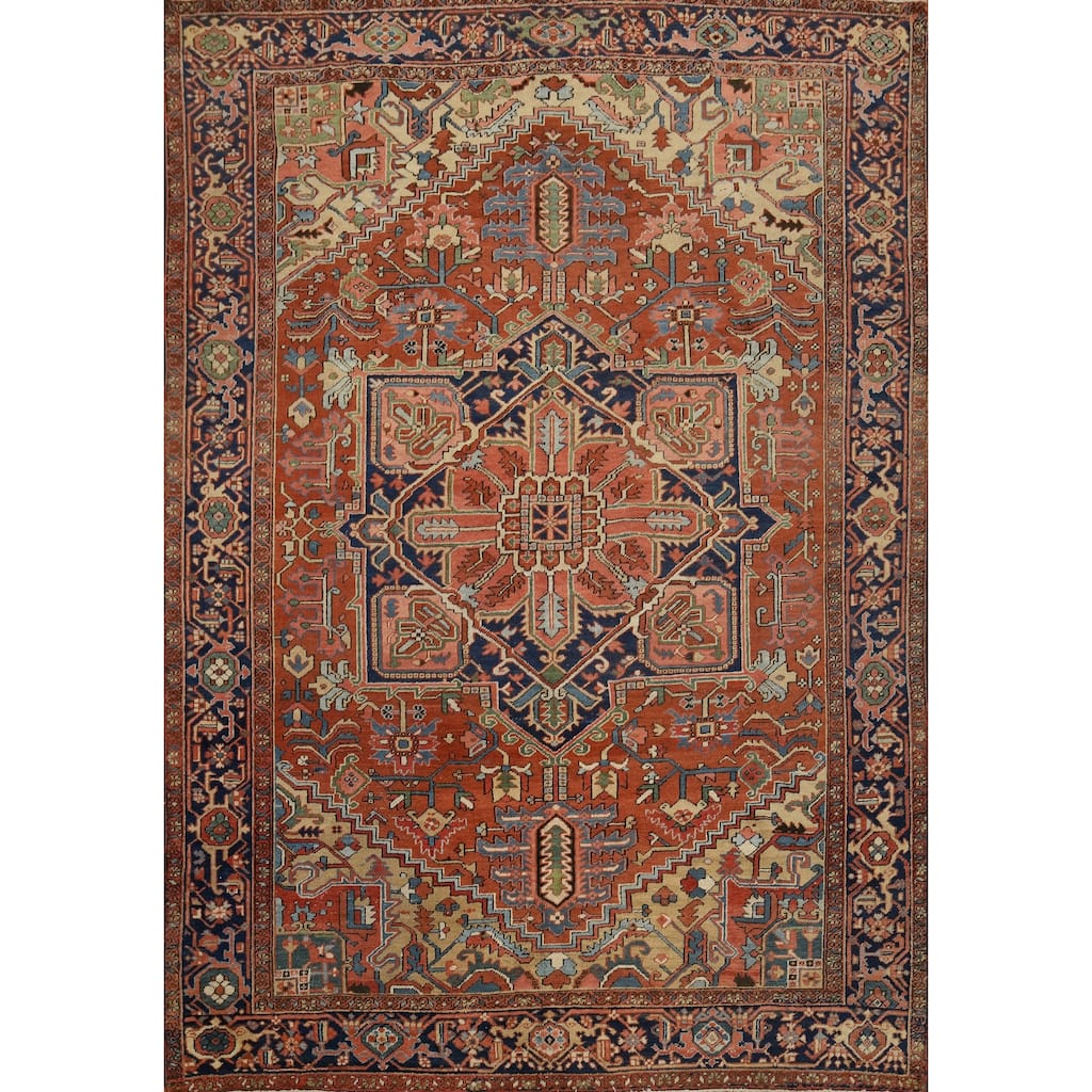 Hand Knotted Oriental 100% Wool Carpet Traditional Medallion Oranges & Rust Heriz (serapi) Area Rug - 12' 3'' X 9' 8''