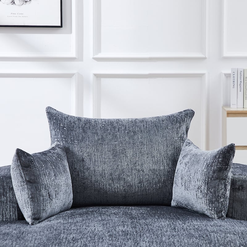 Grey Round Chenille Single Sleeper Sofa with Backrest Pillow