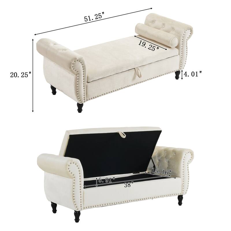 Velvet Multifunctional Storage Rectangular ottoman bench with 1 Pillow