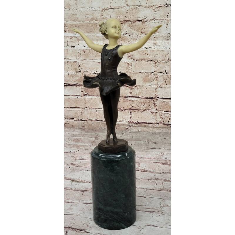 Bronze Resin Arms, Head Sculpture Of A Young Ballerina Ballet Dancer On Marble Base
