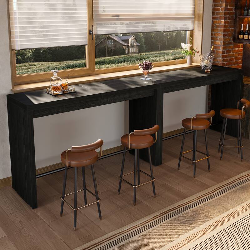 63 Inch Bar Table with Footrest, Black - 63" L x 19.69" W x 35.43" H