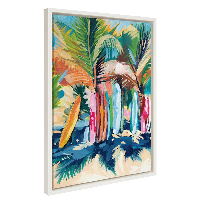Kate and Laurel Sylvie Surf Sand Framed Canvas by Rachel Christopoulos - 18x24 - White