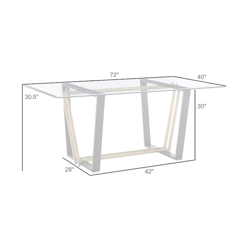 Danie Dining Table, 72 Inch Glass Top, Angular Base, Gold, Black Iron - Gold, Black, Clear