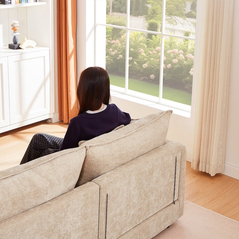 102" L-shaped Modular Chenille Sectional Sofa with Movable Ottoman