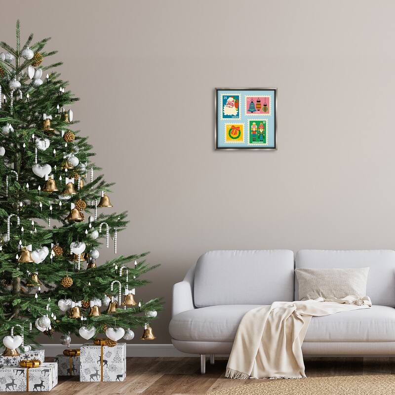 Stupell Vintage Christmas Postage Stamps Framed Floater Canvas Wall Art Design By Carrie Cantwell