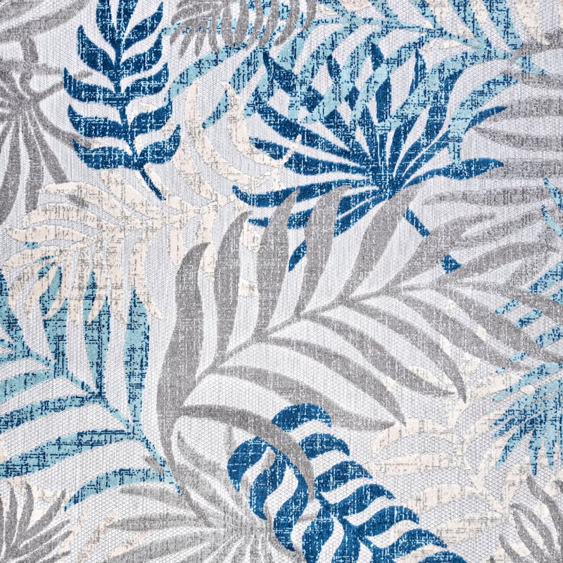 JONATHAN Y Aydin Palm Leaves Indoor/Outdoor Area Rug - 6' Square - Gray/Blue