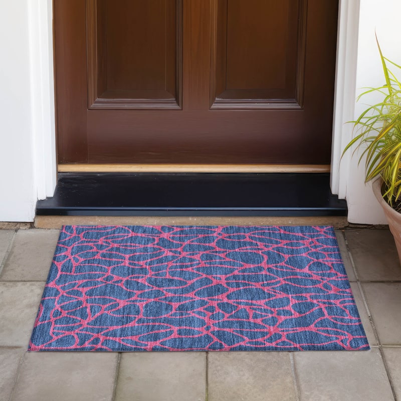 Machine Washable Indoor/ Outdoor Contemporary Chantille Rug - Navy - 1'8" x 2'6"