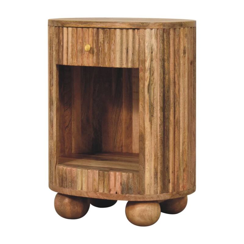 HomeRoots 23" Natural Solid Wood Oval Ribbed Texture One Drawer Nightstand