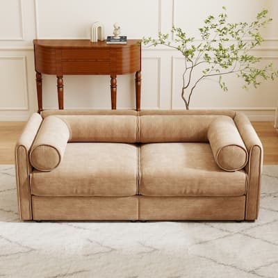 75.5" Chenille 2-Seater Loveseat, Storage Seat and Cylindrical Back