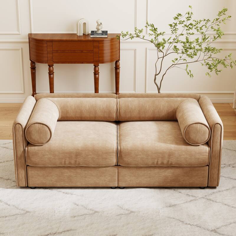 GDFStudio - Aurelia Chenille 2-Seater Sofa With Storage Seat - Camel