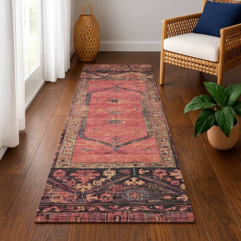Premium Washable Super Soft Traditional Global Mayfield Rug - Salmon - 2'3" x 7'6"