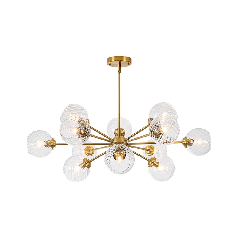 33.5" 12 - Light Mid-Century Brass Sputnik Chandelier for Dining Room - 12 Light
