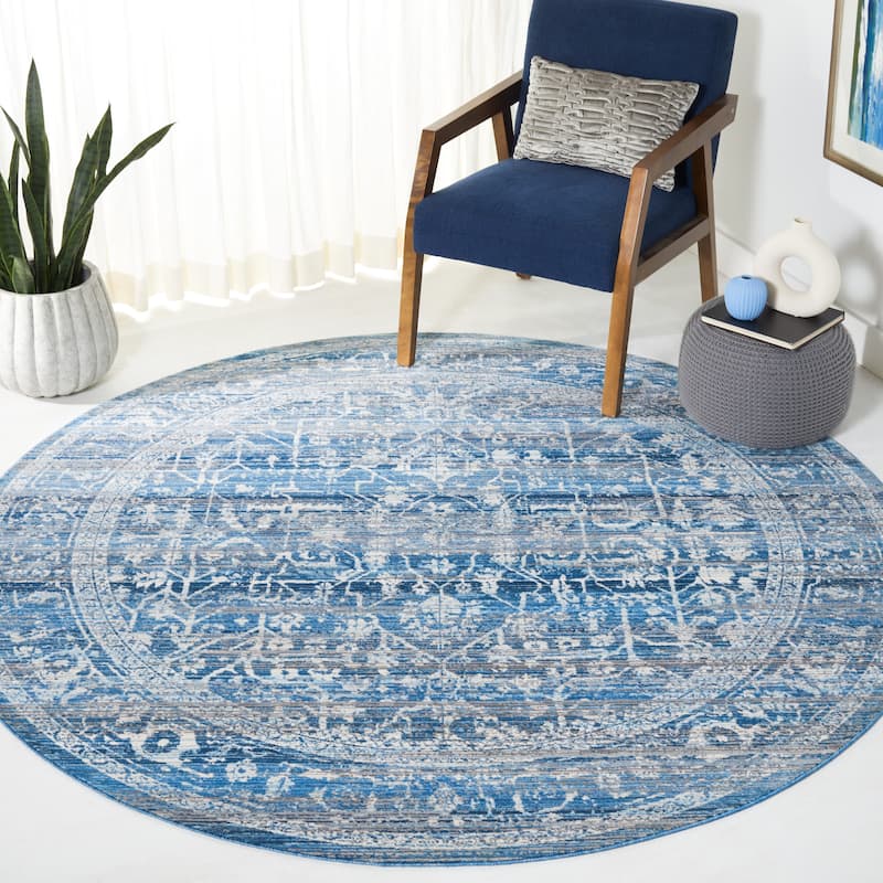 SAFAVIEH Vintage Persian Devleta Oriental Rug - 6'7" Round - Navy/Ivory