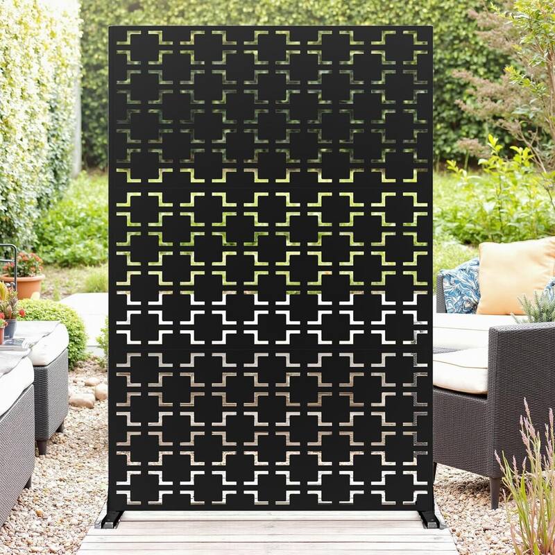 Privacy Screen, Privacy Screens and Panel, Freestanding Decorative Fence for Patio Lawn, Brick Style - Black