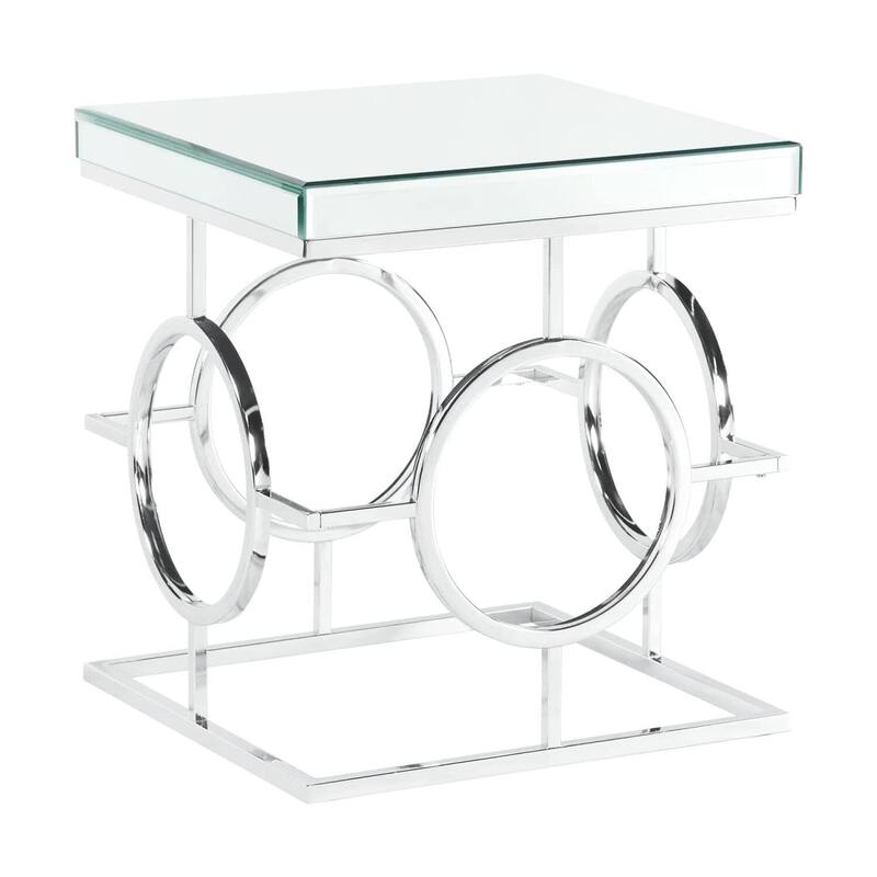 Mirrored End Table Square Accent Table Glam Living Room Table Chrome Finish - 8