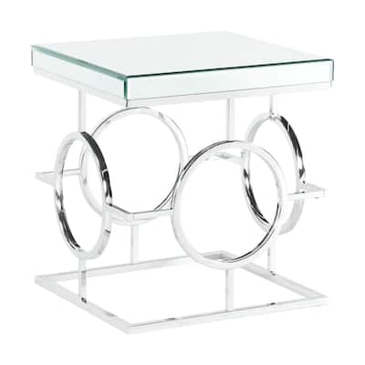 Mirrored End Table Square Accent Table Glam Living Room Table Chrome Finish - 8