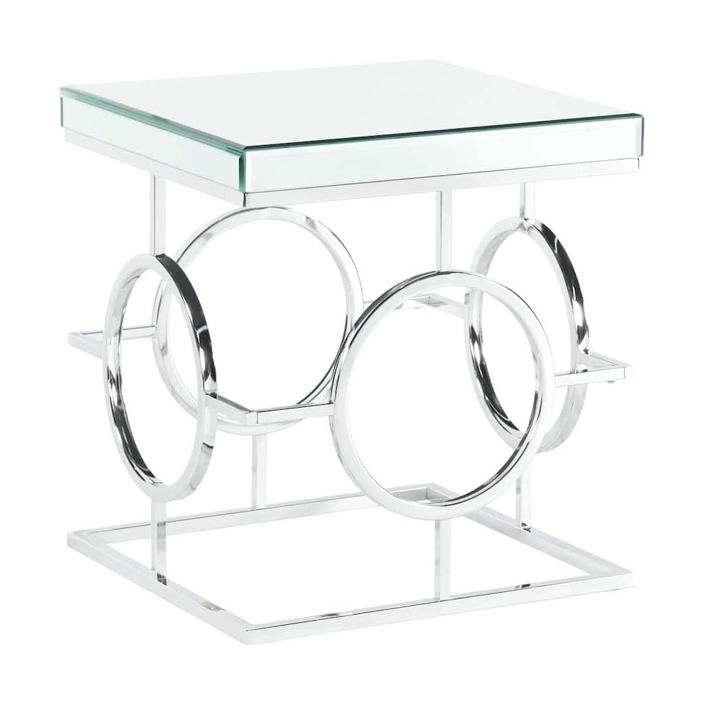 Mirrored End Table Square Accent Table Glam Living Room Table Chrome Finish - 8