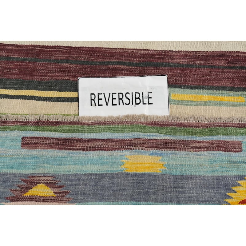 Hand Woven Oriental 100% Wool Carpet Southwestern Tribal Multi-Colored Kilim Area Rug - 6' 6'' X 5' 0''